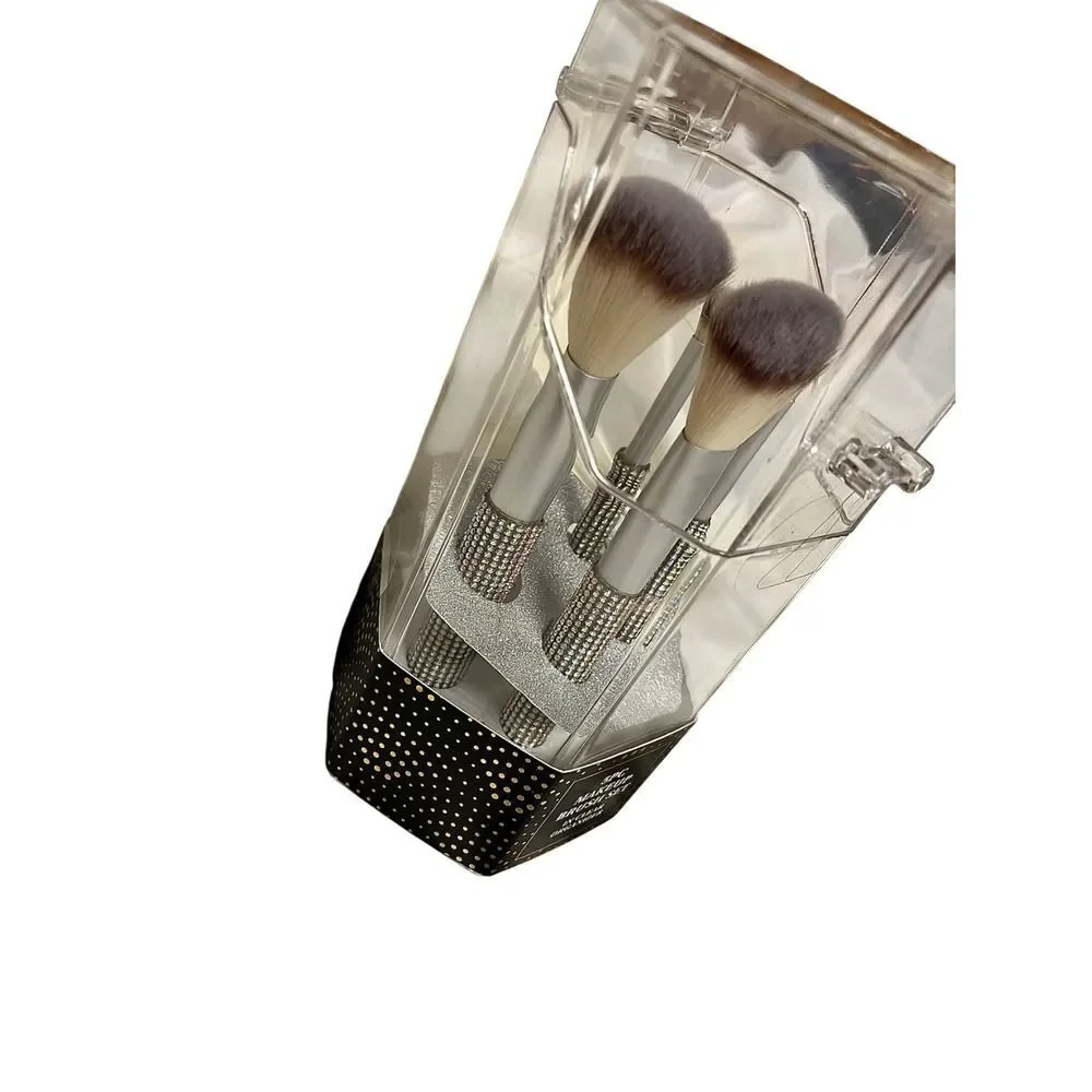 Advantus 5PC Makeup Brush Set Women OS Silver New Rhinestone Clear Organizer